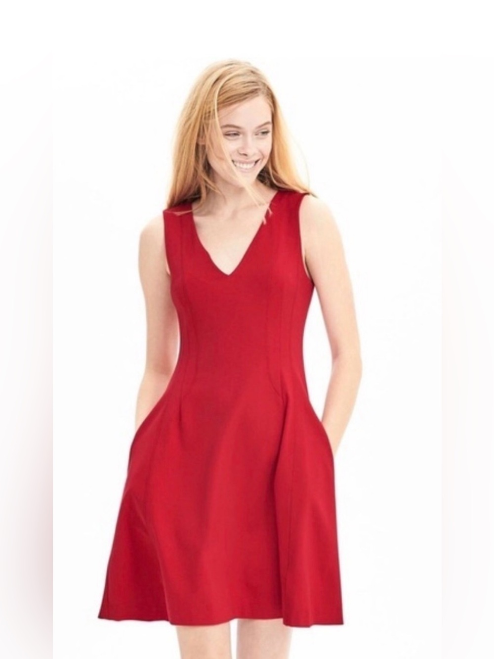 Banana Republic Red Sleeveless V-Neck A-Line Mini Dress